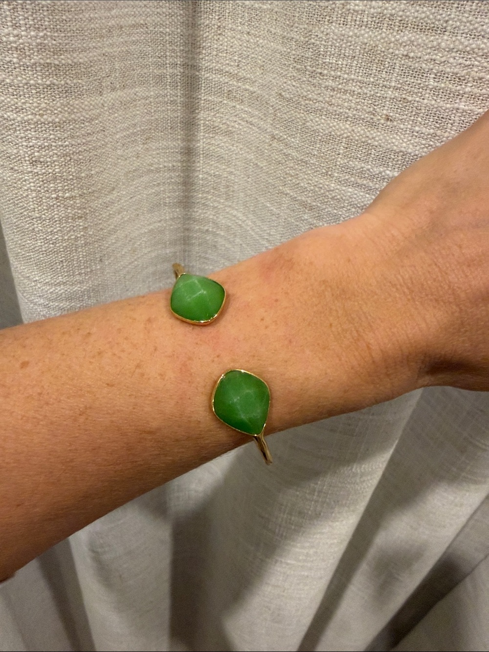 Stella & Dot Gold Open Cuff with Bright Green Stones